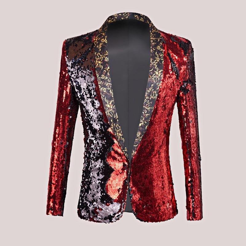 European And American Performance Dress Men's Double-sided Sequined Suit Top Big Brand Catwalk Stage Fashion - melvincucci