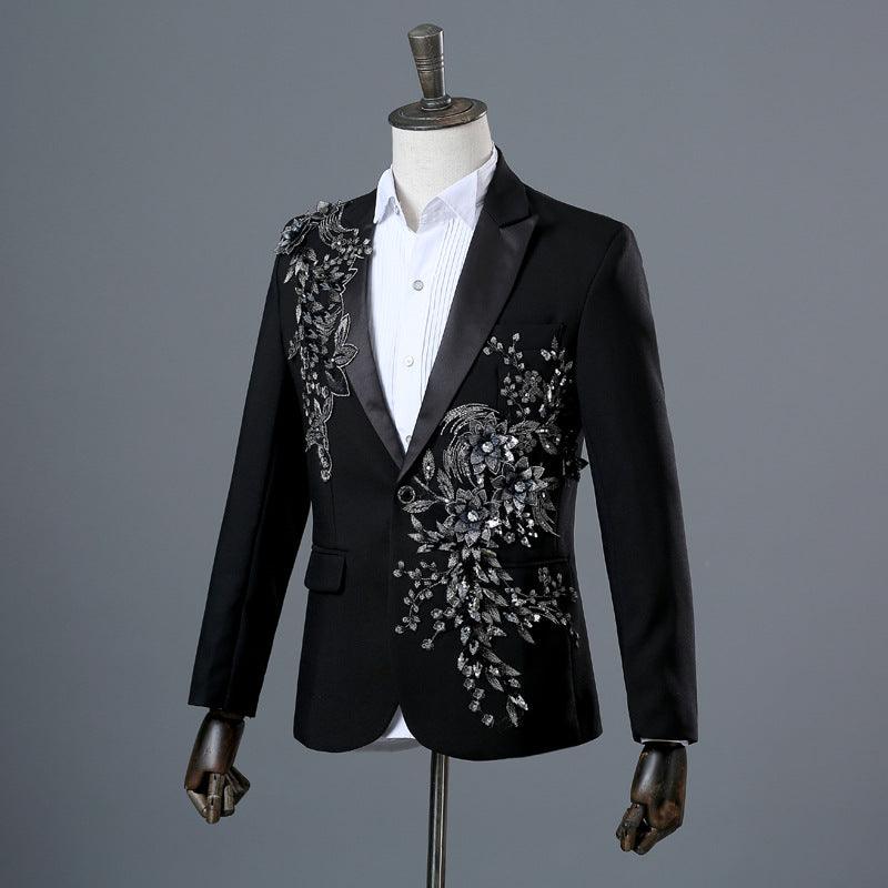 Crystal Embroidery Flowers Stage Singer Suit Jacket Bar Wedding Suit Jacket - melvincucci