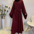 F889 Foreign Trade Cross-border Muslim Women's Long Skirt Abaya Dubai Middle East Jalabiya Pure Color Robe - melvincucci