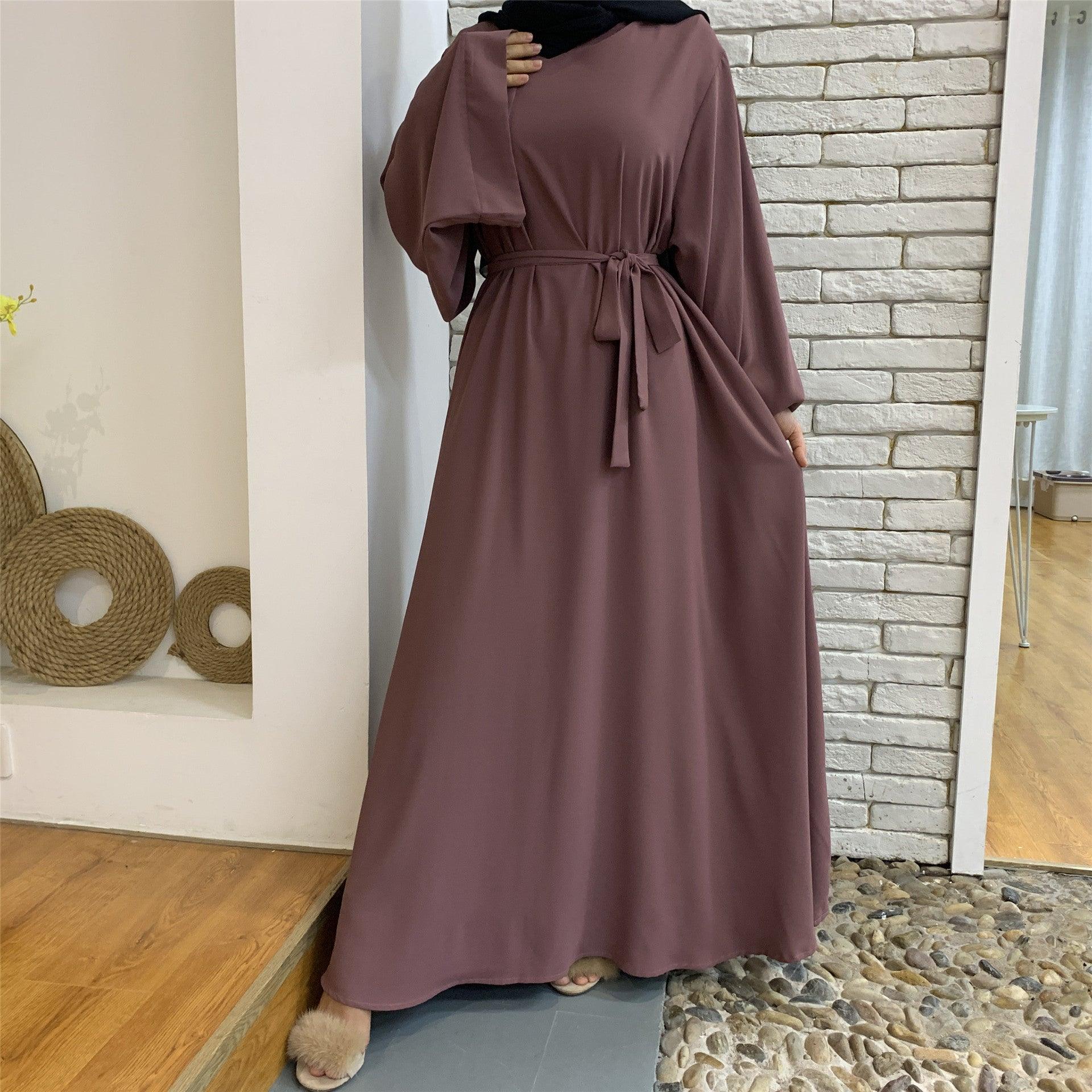 F889 Foreign Trade Cross-border Muslim Women's Long Skirt Abaya Dubai Middle East Jalabiya Pure Color Robe - melvincucci