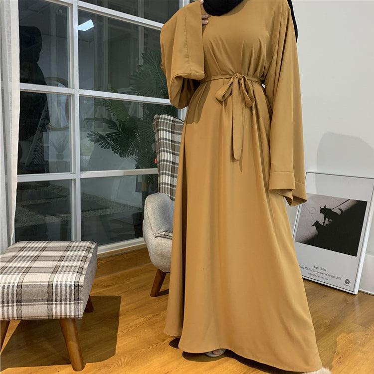 F889 Foreign Trade Cross-border Muslim Women's Long Skirt Abaya Dubai Middle East Jalabiya Pure Color Robe - melvincucci