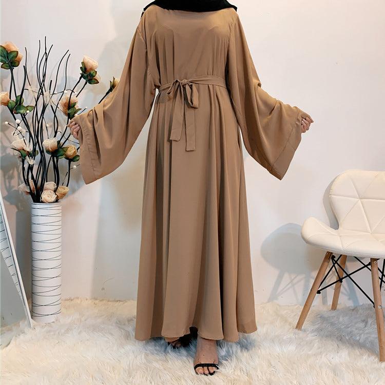 F889 Foreign Trade Cross-border Muslim Women's Long Skirt Abaya Dubai Middle East Jalabiya Pure Color Robe - melvincucci
