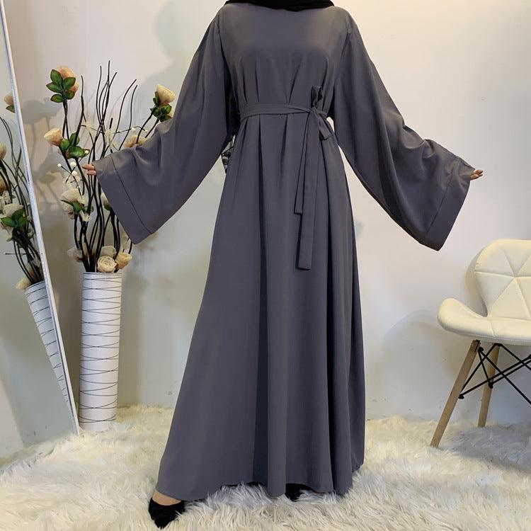 F889 Foreign Trade Cross-border Muslim Women's Long Skirt Abaya Dubai Middle East Jalabiya Pure Color Robe - melvincucci
