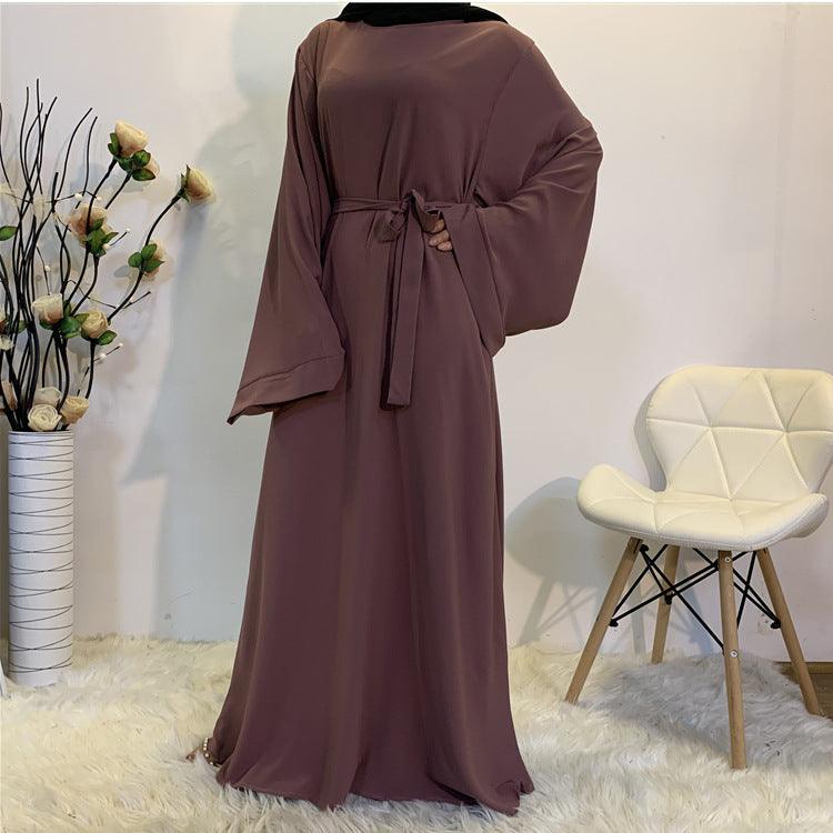F889 Foreign Trade Cross-border Muslim Women's Long Skirt Abaya Dubai Middle East Jalabiya Pure Color Robe - melvincucci