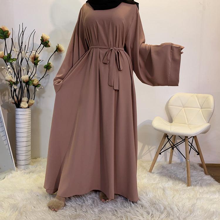F889 Foreign Trade Cross-border Muslim Women's Long Skirt Abaya Dubai Middle East Jalabiya Pure Color Robe - melvincucci