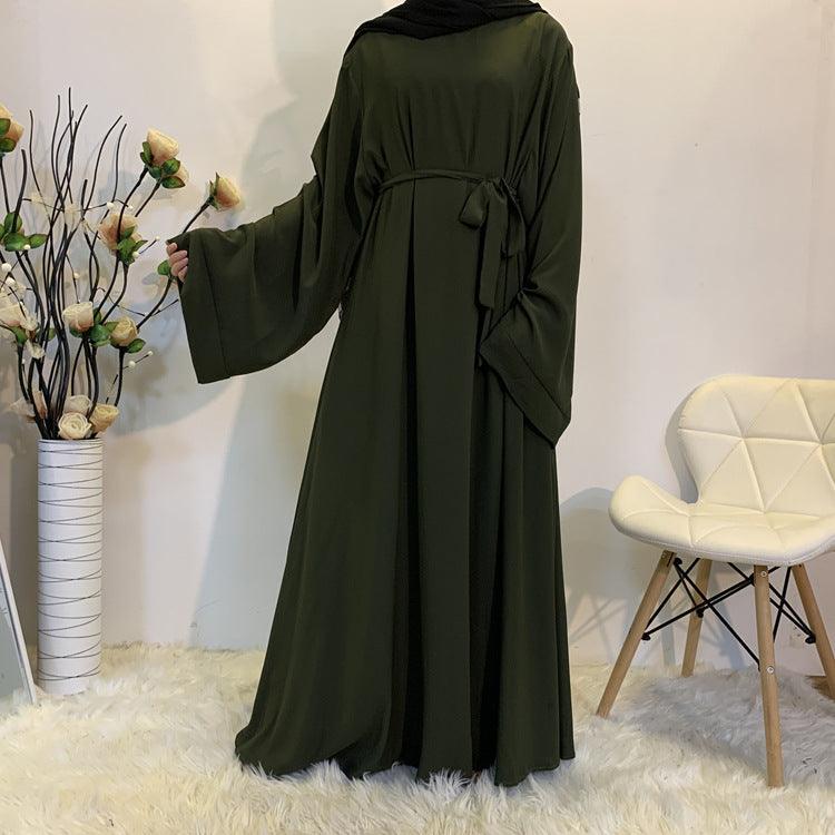 F889 Foreign Trade Cross-border Muslim Women's Long Skirt Abaya Dubai Middle East Jalabiya Pure Color Robe - melvincucci