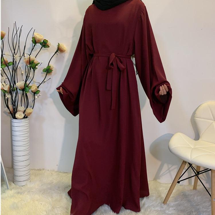F889 Foreign Trade Cross-border Muslim Women's Long Skirt Abaya Dubai Middle East Jalabiya Pure Color Robe - melvincucci