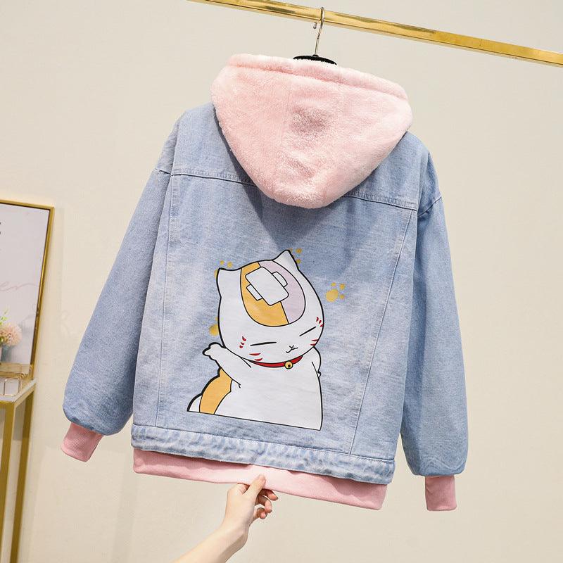 Fake Two-piece Hooded Denim Jacket Women All-match Loose - melvincucci