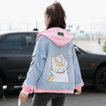 Fake Two-piece Hooded Denim Jacket Women All-match Loose - melvincucci