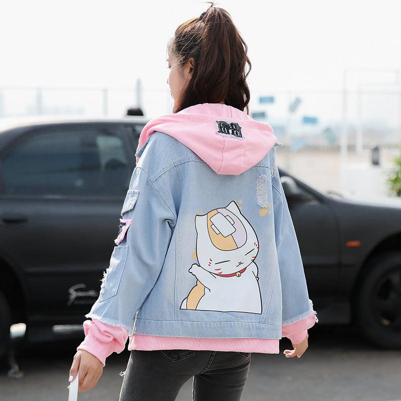 Fake Two-piece Hooded Denim Jacket Women All-match Loose - melvincucci
