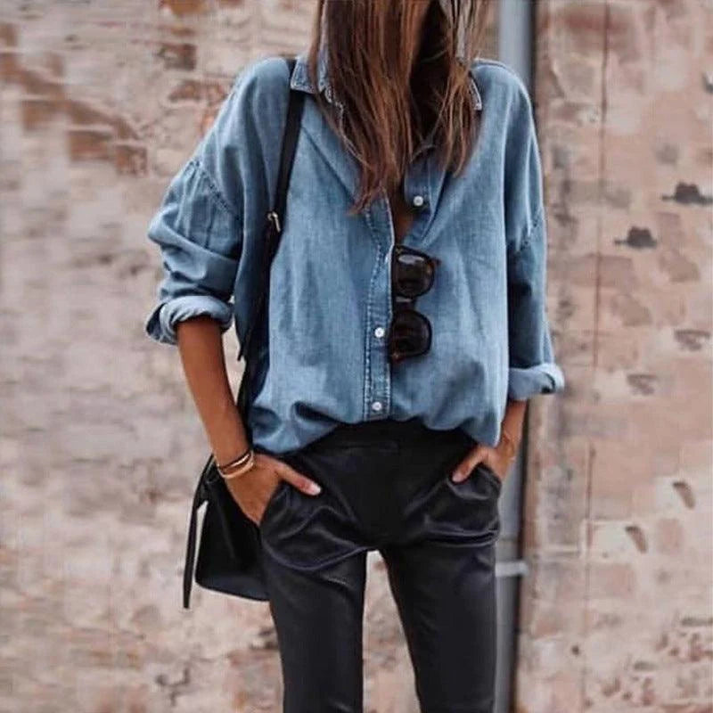 Fall 2021 new loose button denim shirt for women - melvincucci