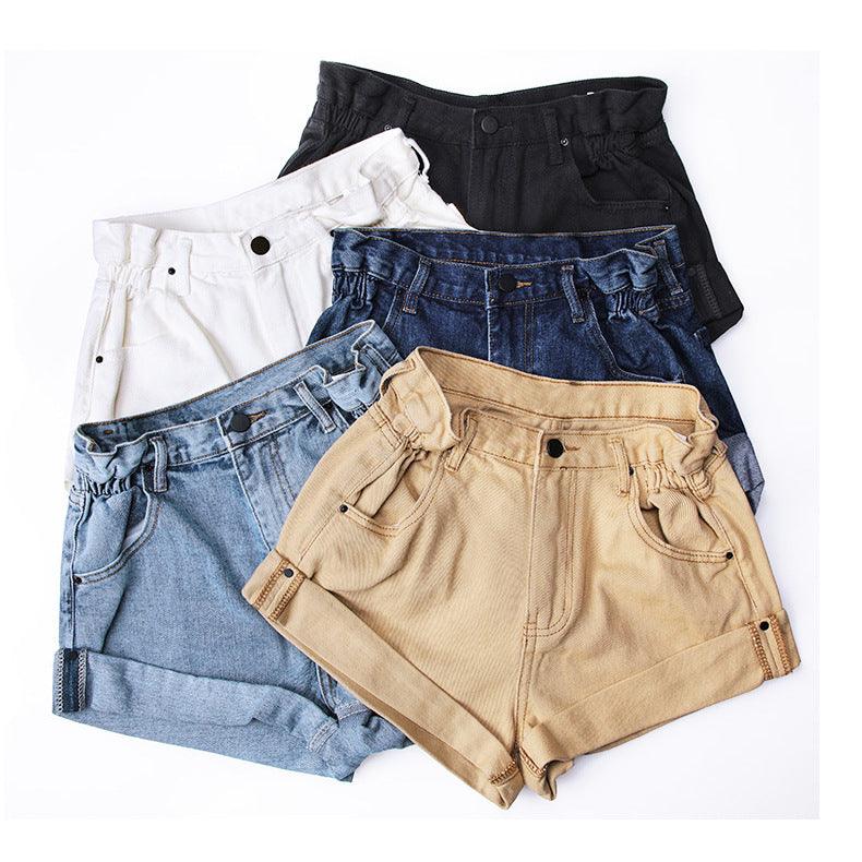 Fashion Five-color Elastic Waist Rolled Edge Denim Shorts Women - melvincucci