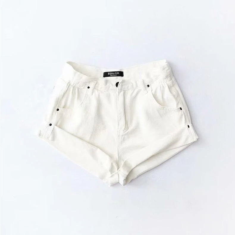 Fashion Five-color Elastic Waist Rolled Edge Denim Shorts Women - melvincucci