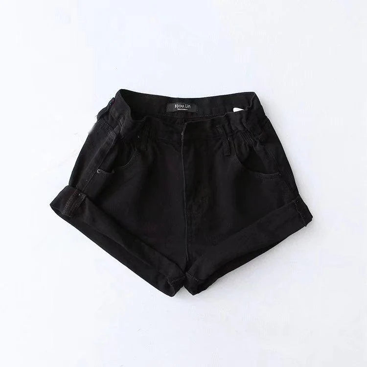 Fashion Five-color Elastic Waist Rolled Edge Denim Shorts Women - melvincucci