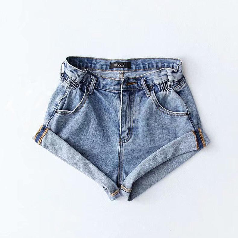 Fashion Five-color Elastic Waist Rolled Edge Denim Shorts Women - melvincucci