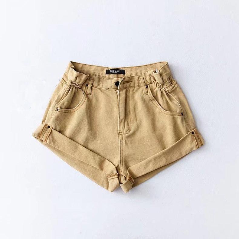 Fashion Five-color Elastic Waist Rolled Edge Denim Shorts Women - melvincucci