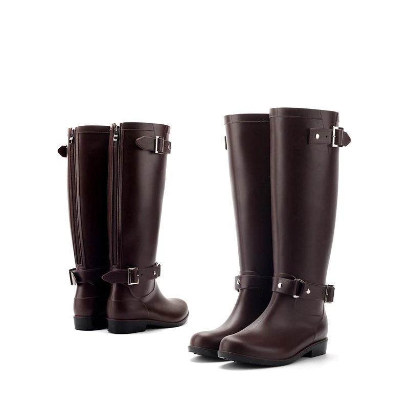 Fashion High Rain Boots Buckle Red Zipper Korean Water Shoe - melvincucci