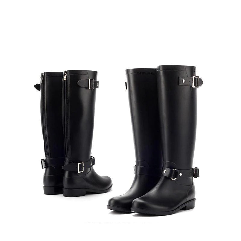 Fashion High Rain Boots Buckle Red Zipper Korean Water Shoe - melvincucci