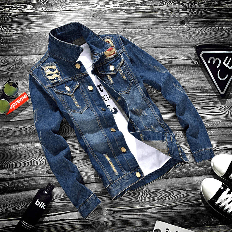 Fashion lapel men's denim jacket jacket men casual - melvincucci