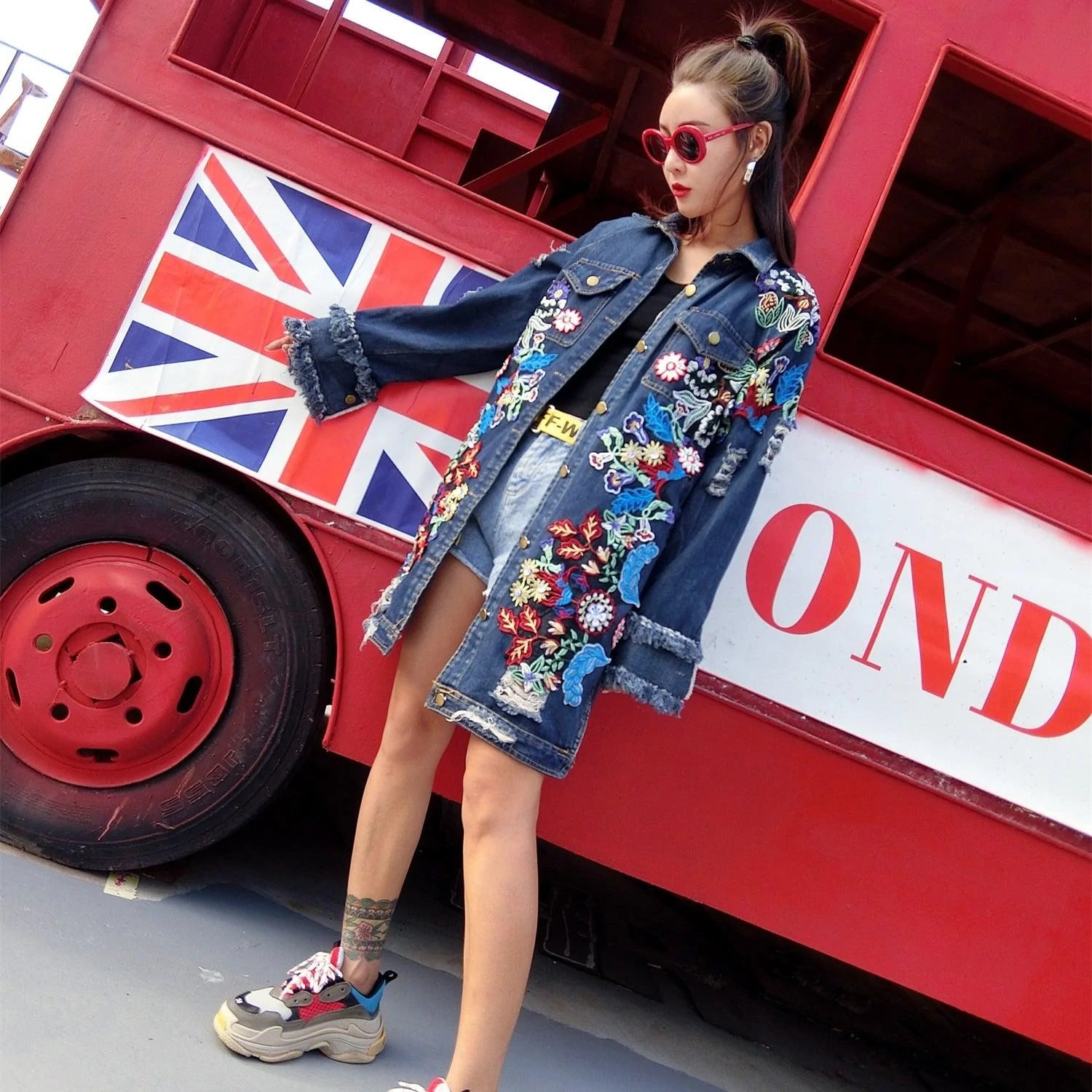 Fashion Loose Mid length Long Sleeved Denim Jacket Women - melvincucci
