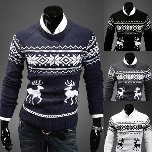 Fashion Men Christmas Sweaters England Style Men Sweater Deer Pullovers Reindeer Sweater Slim O-Neck Men Sweater - melvincucci