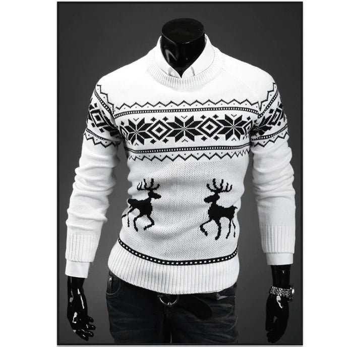 Fashion Men Christmas Sweaters England Style Men Sweater Deer Pullovers Reindeer Sweater Slim O-Neck Men Sweater - melvincucci