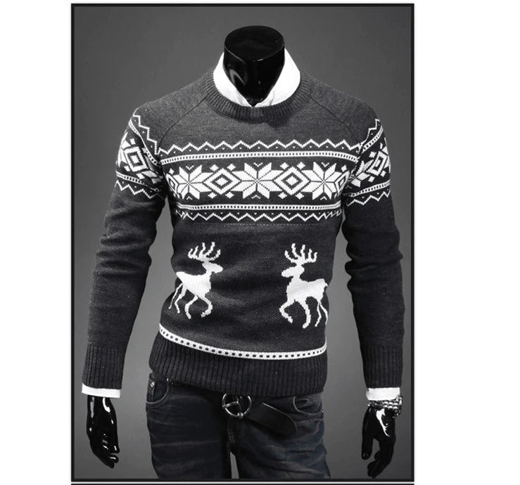 Fashion Men Christmas Sweaters England Style Men Sweater Deer Pullovers Reindeer Sweater Slim O-Neck Men Sweater - melvincucci