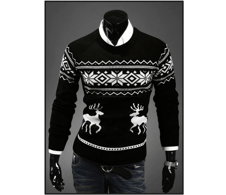 Fashion Men Christmas Sweaters England Style Men Sweater Deer Pullovers Reindeer Sweater Slim O-Neck Men Sweater - melvincucci