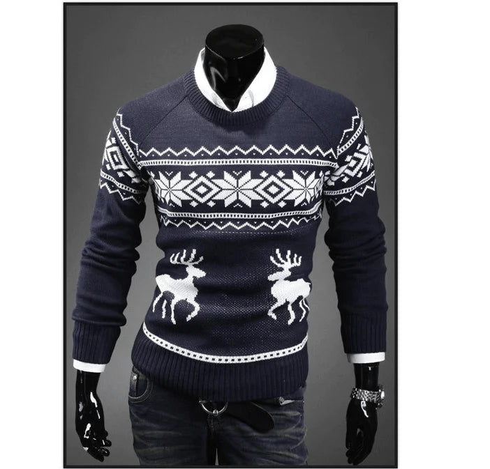 Fashion Men Christmas Sweaters England Style Men Sweater Deer Pullovers Reindeer Sweater Slim O-Neck Men Sweater - melvincucci