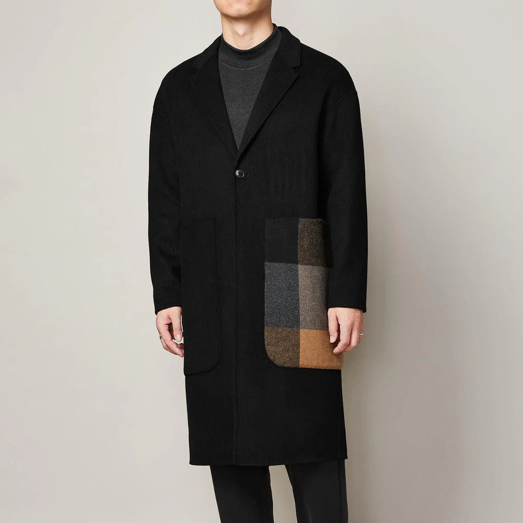 Fashion Men's Color Contrast Stitching Long Woolen Coat - melvincucci