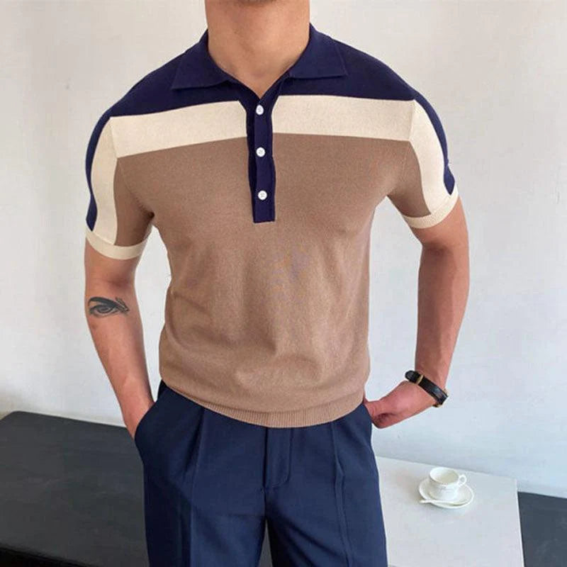Fashion Patchwork Knitwear Short Sleeve Contrast Color - melvincucci