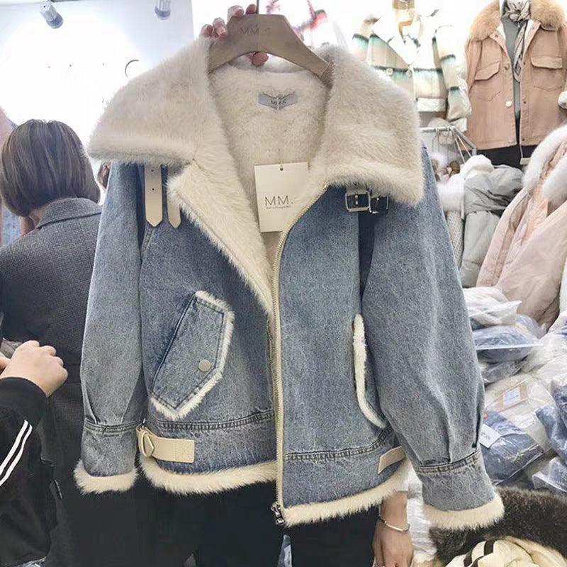 Fashion Plus Velvet Denim Jacket Women Short - melvincucci