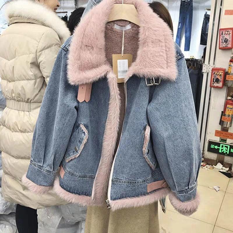 Fashion Plus Velvet Denim Jacket Women Short - melvincucci