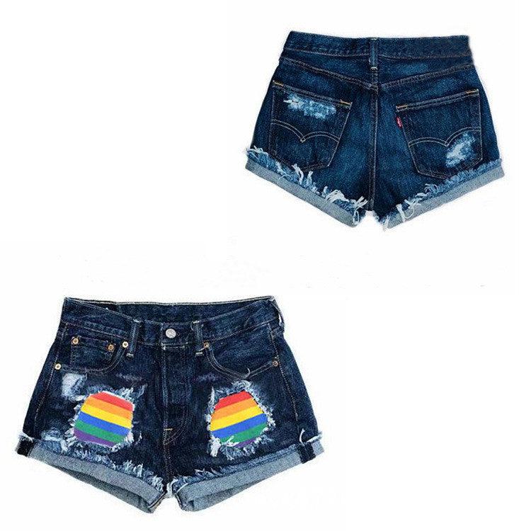 Fashion Rainbow Patchwork Denim Shorts Jeans Short Pants Denim Women 2020 - melvincucci