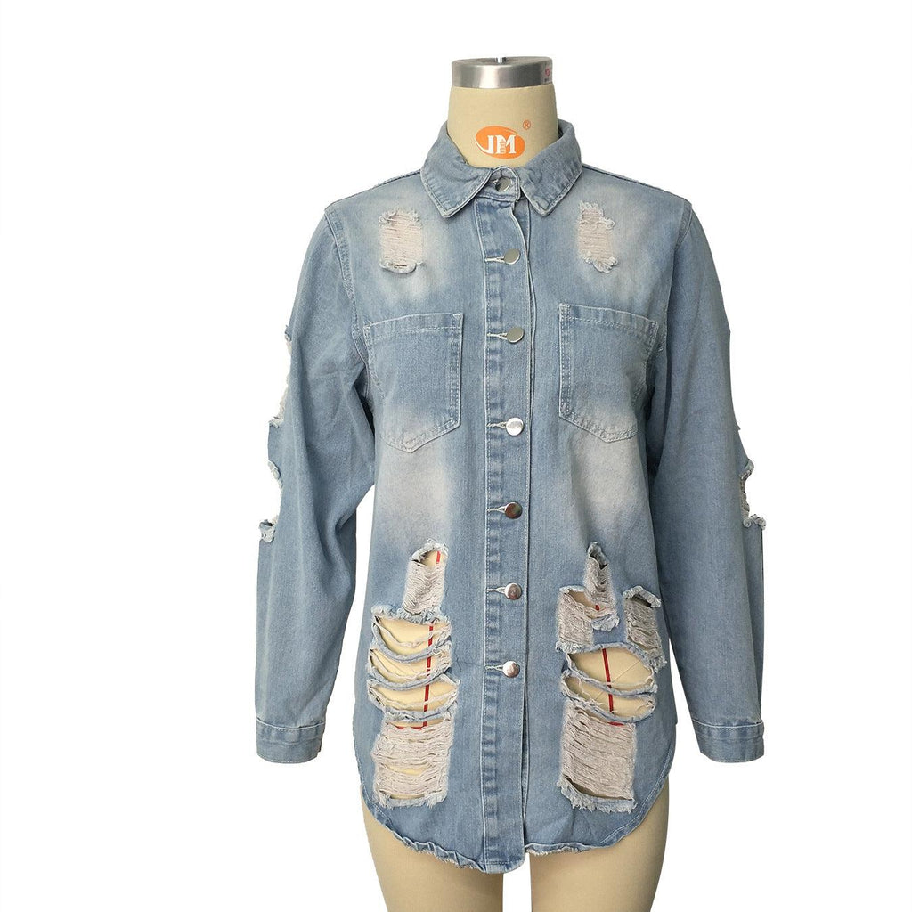 Fashion Ripped Casual Denim Jacket Women - melvincucci