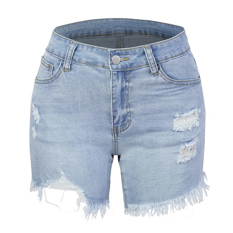Fashion Ripped Fringed High Stretch Denim Shorts Women - melvincucci