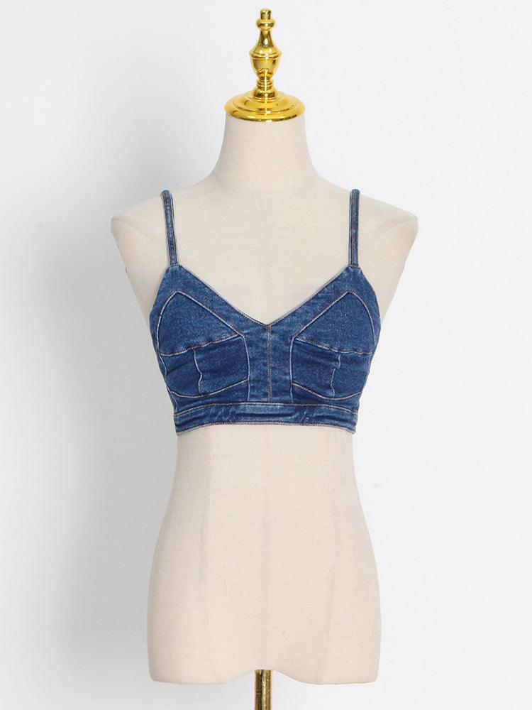 Fashion Sexy Washing Short Wrap Chest Strap Denim Vest Women - melvincucci