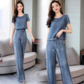 Fashion Slim Denim Wide Leg Pants Two-piece Women - melvincucci