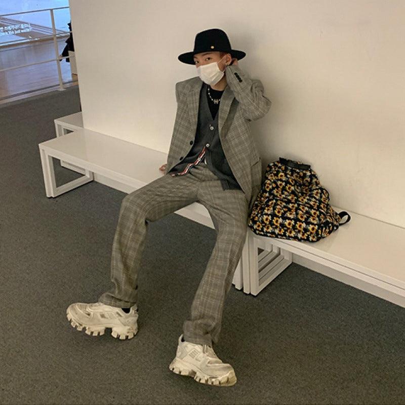 Fashion Suit Plaid Suit Men Loose Korean Style - melvincucci