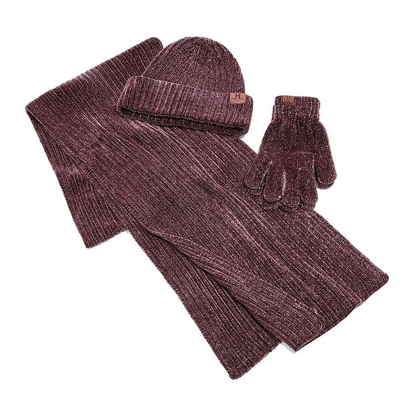 Fashion Warm Scarf Hat Gloves Three-piece Solid Color - melvincucci