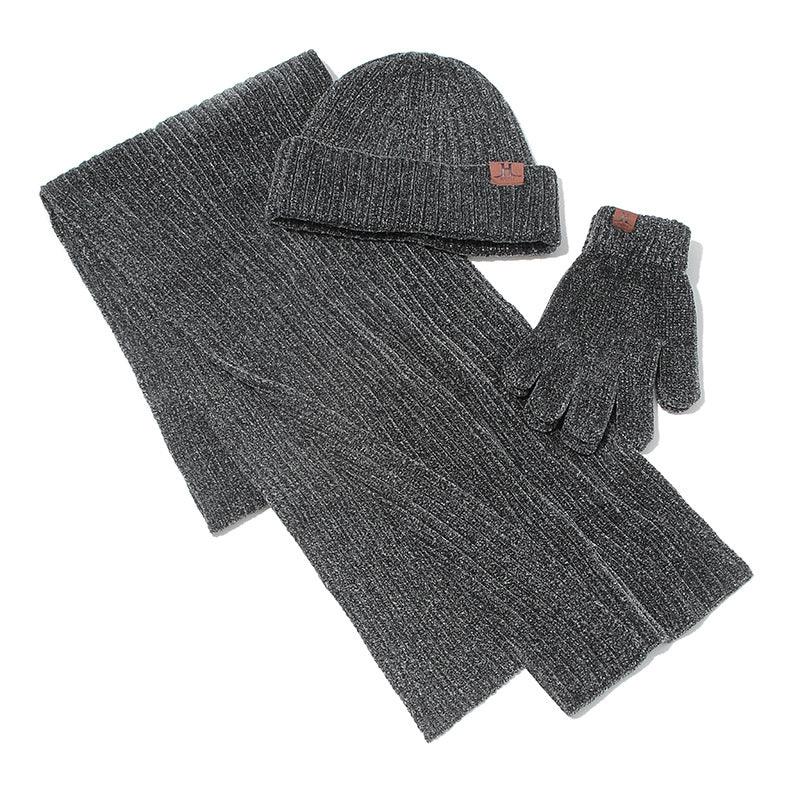Fashion Warm Scarf Hat Gloves Three-piece Solid Color - melvincucci
