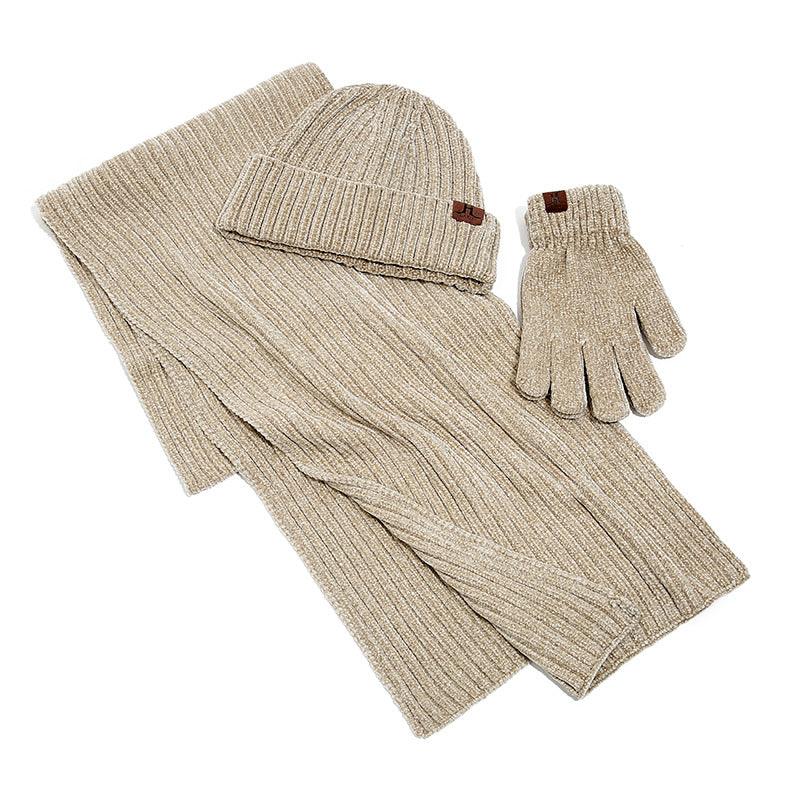 Fashion Warm Scarf Hat Gloves Three-piece Solid Color - melvincucci