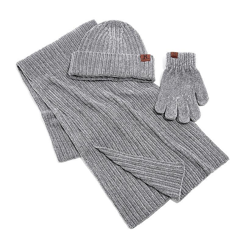 Fashion Warm Scarf Hat Gloves Three-piece Solid Color - melvincucci