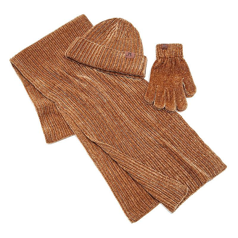 Fashion Warm Scarf Hat Gloves Three-piece Solid Color - melvincucci