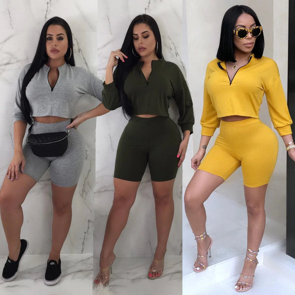 Fashion Women 2 Pieces Set Women Crop Top Hoodies Sweatshirt Tops Sweatshirt Track Pants Sweat Suits Tracksuit - melvincucci