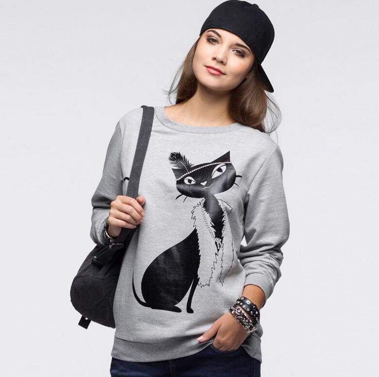 Fashion Women Cotton Cat Long Sleeve Loose Hoodie Sweatshirt - melvincucci
