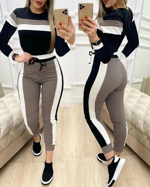 Fashion Women Sets Short Sleeve Tops High Waist Pant - melvincucci