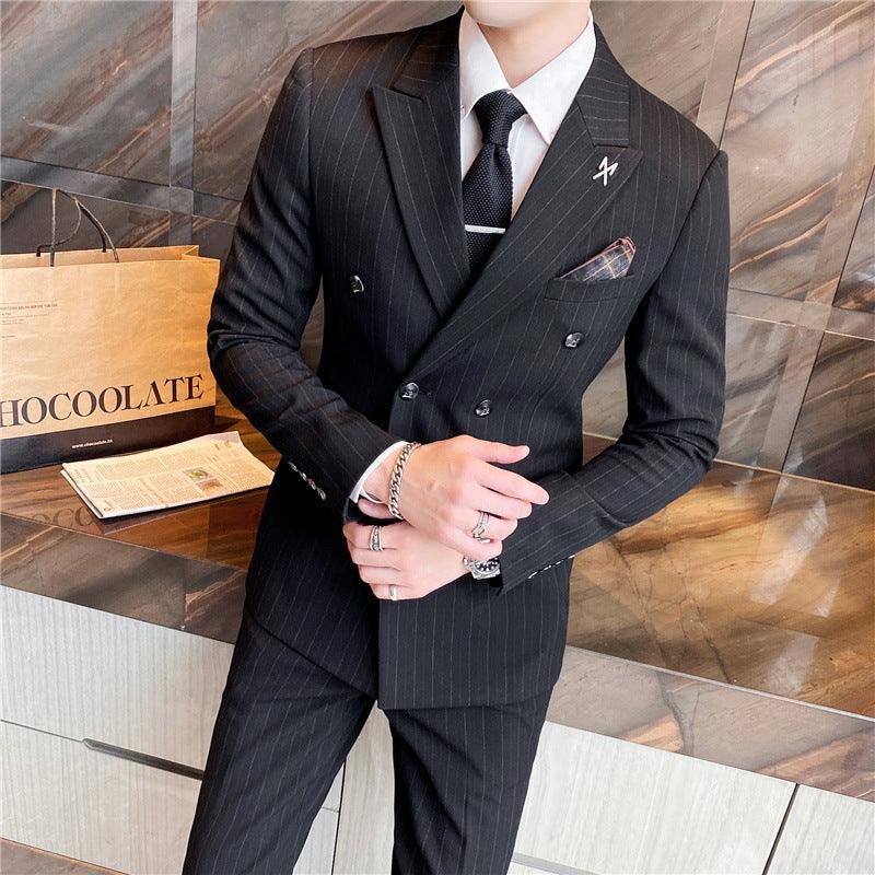Men's Business Casual Double Breasted Striped Suit - melvincucci