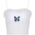 Feather Patchwork Cute Harajuku Crop Top Women Colorful Butterfly Appliques Sweet Spaghetti Strap Cami Top - melvincucci