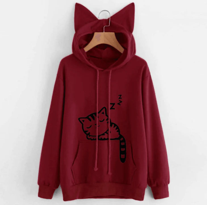 Female Women Casual Hoodies Sweatshirt Long Sleeve Hoody Cute Ears Printed Hoodies Tracksuit outerwear Sweatshirt - melvincucci